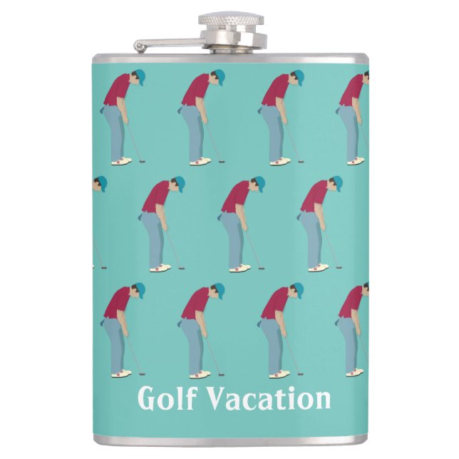 Teal Golfing Theme Hip Flask (Front)