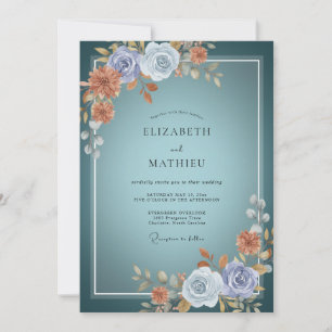 Teal Graceful Botanical Wedding Invitation