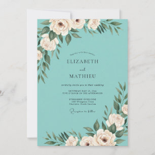 Teal Graceful Floral Wedding Invitation