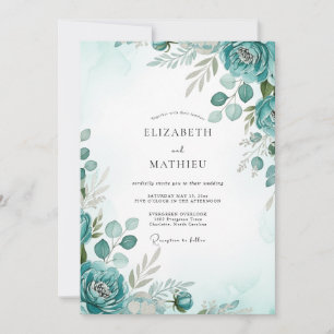 Teal Graceful Watercolor Wedding Invitation