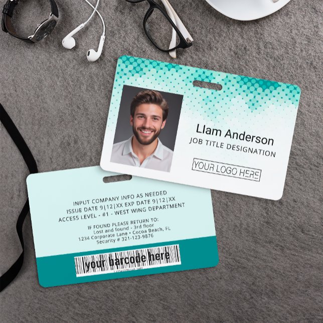 Teal Gradient Custom Photo ID Badge (Custom Employee Photo Badge)