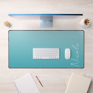 Teal Gradient Handwriting Script Personalized Desk Mat