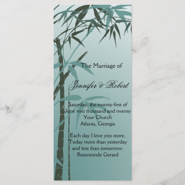 Teal Gradient Natural Bamboo Wedding Program (Front)