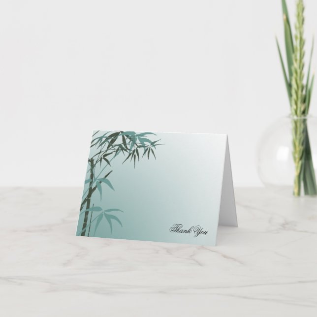 Teal Gradient Natural Bamboo Wedding Thank You Card (Front)