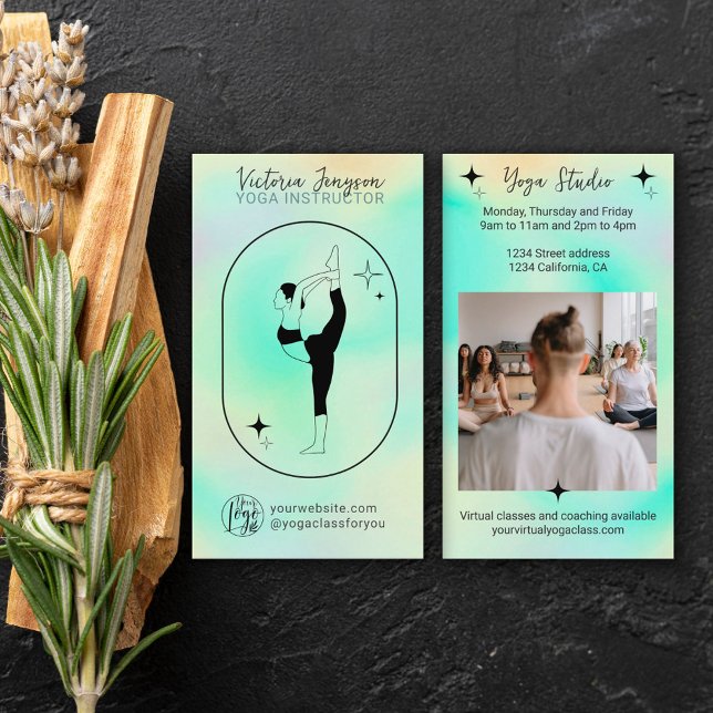 Teal gradient star Yoga instructor studio teacher Business Card (Creator Uploaded)