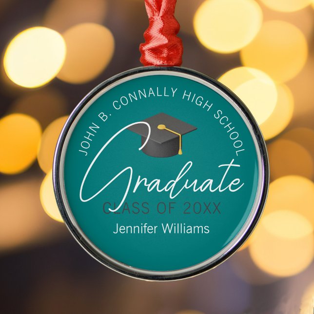 Teal Graduate Personalised Graduation Christmas Metal Ornament (Creator Uploaded)