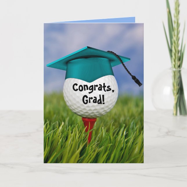Teal Graduation Cap On Golf Ball   Card (Front)