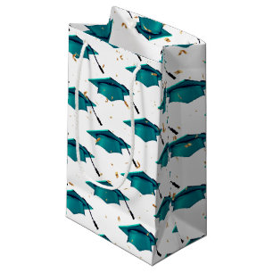 Teal Graduation Cap with Confetti Small Gift Bag