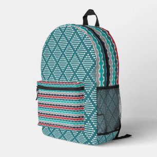TEAL GRAY BLACK RED GEOMETRIC PATTERNS PRINTED BACKPACK