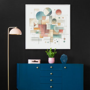 Teal Gray Blue Beige Rust Red Abstract Art Pattern Poster