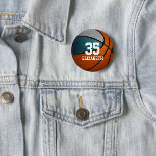 teal gray girls boys basketball team colors 6 cm round badge