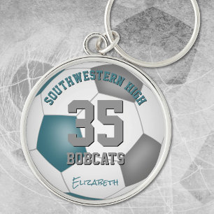 teal gray girls boys sports team name soccer key ring