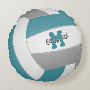 teal gray team colors kids volleyball room round cushion