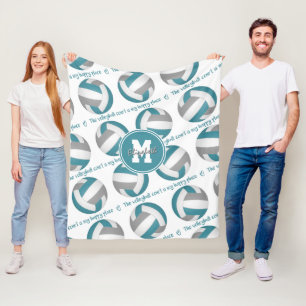 teal gray The volleyball court is my happy place Fleece Blanket