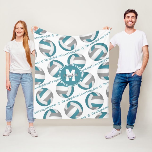 teal gray The volleyball court is my happy place Fleece Blanket (In Situ)