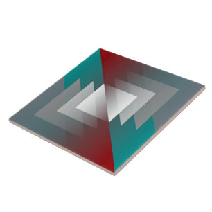 Teal gray triangles on burgundy ceramic tile