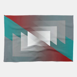 Teal gray triangles on burgundy tea towel