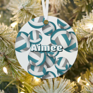 teal gray volleyballs w athlete name keepsake metal tree decoration