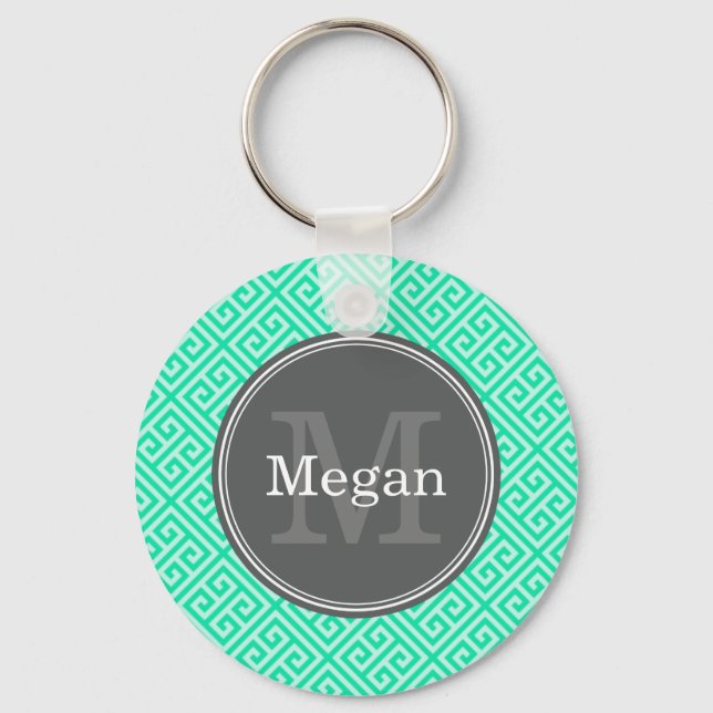 Teal Greek Key Grey Monogram Ring (Front)