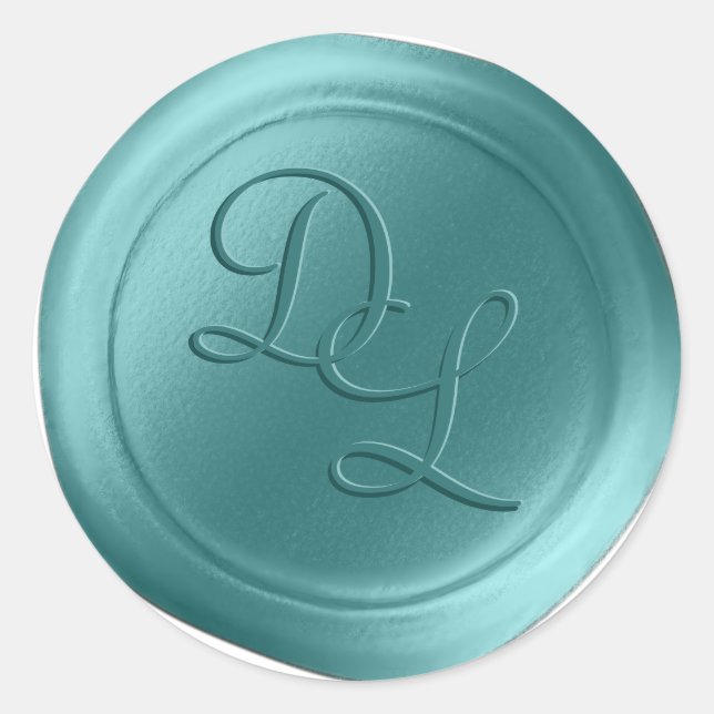 Teal Green 2 Letter Monogram Wax Seal Stickers (Front)