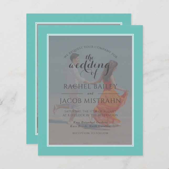 Teal Green 2-Photo Budget Wedding Invitation (Front/Back)