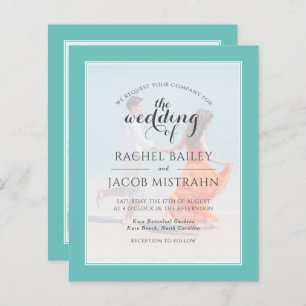 Teal Green 2-Photo Budget Wedding Invitation