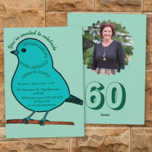 Teal & Green 60th Birthday Cute Bird Dinner Party
