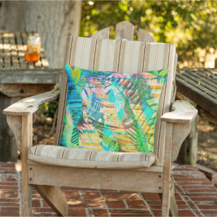 Teal & Green Abstract Leaf Throw Pillow