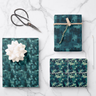 Teal & Green Abstract Paint Trio Wrapping Paper Sheet