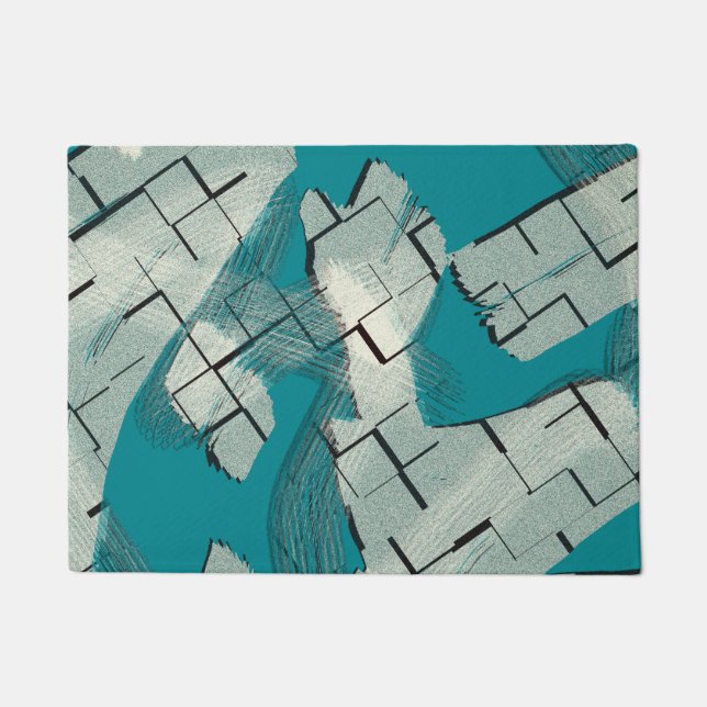 Teal Green Abstract Pattern Doormat (Front)