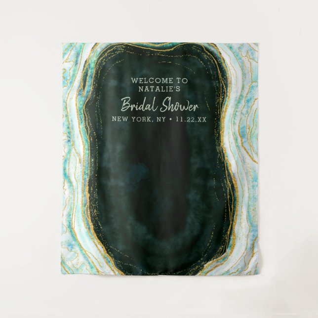 Teal Green Agate Bridal Shower Photo Prop Backdrop Tapestry (Front)