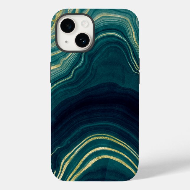 Teal Green Agate Gold Marble Texture Case-Mate iPhone Case (Back)