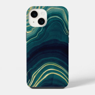 Teal Green Agate Gold Marble Texture iPhone 14 Case