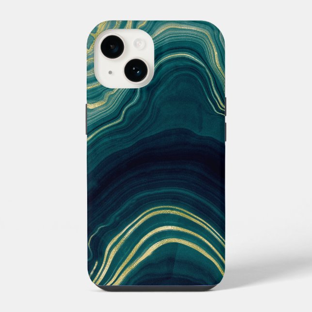 Teal Green Agate Gold Marble Texture iPhone Case (Back)
