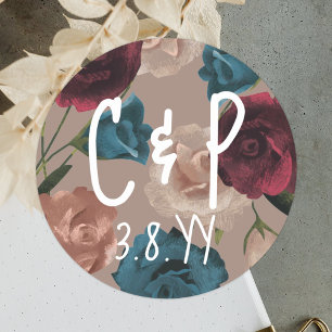 Teal Green and Burgundy Wedding Favour Sticker