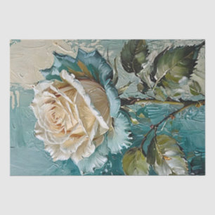 Teal Green and Cream Rose Floral Art Tissue Paper