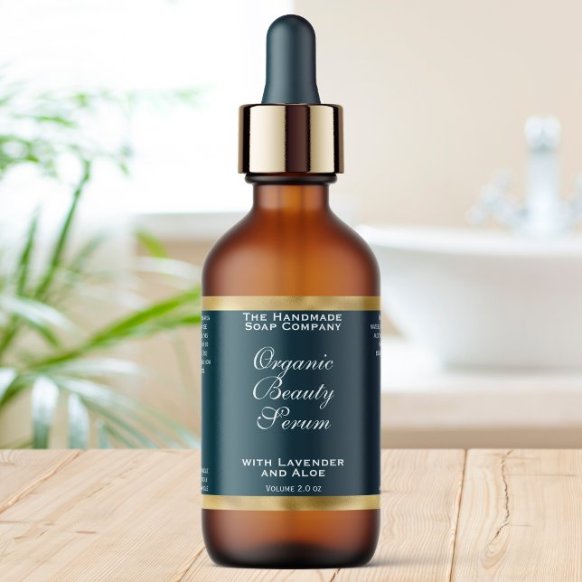 Teal Green and Gold Cosmetics Dropper Bottle Label (Creator Uploaded)