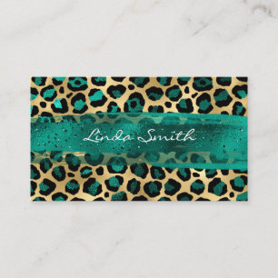 Teal Green and Gold Foil Leopard Brush Stroke Business Card