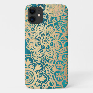 Teal Green and Gold Mandala Pattern Case