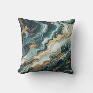 Teal Green And Gold Marble Cushion