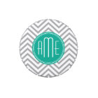 Teal Green and Grey Chevron Pattern and Monogram