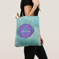 Teal Green and Purple Mermaid Scales Monogrammed