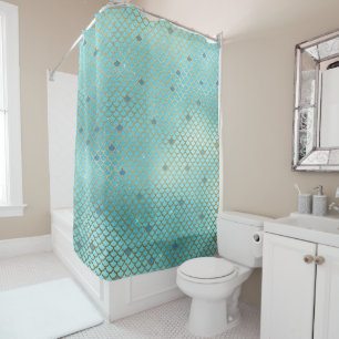 Teal Green and Purple Mermaid Scales Pattern Shower Curtain