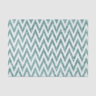 Teal Green and White Faux Glitter Zigzag Tissue Paper