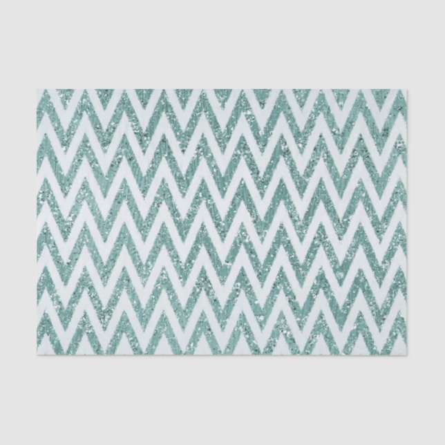 Teal Green and White Faux Glitter Zigzag Tissue Paper (Front)