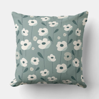Teal Green and White Floral Throw Pillow