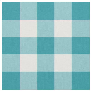 Teal Green and White Gingham Pattern Fabric