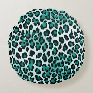 Teal Green Animal Print Round Cushion