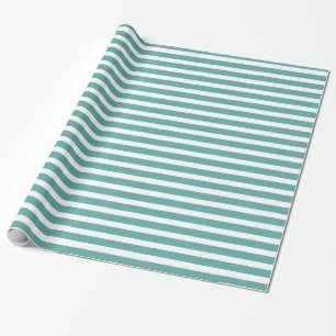 Teal Green Aqua White Stripes Birthday Wrapping Paper