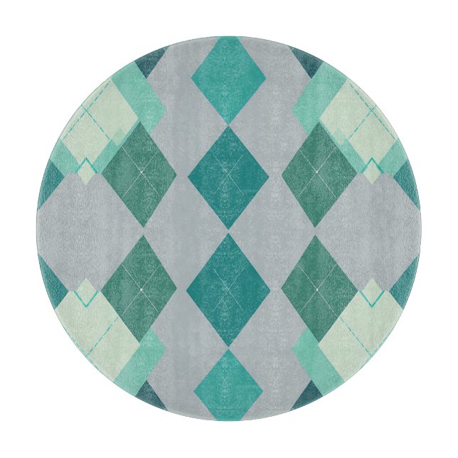 Teal Green Argyle Diamond Pattern Cutting Board (Front)